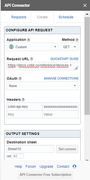 Formulário de criação de requisição no API Connector